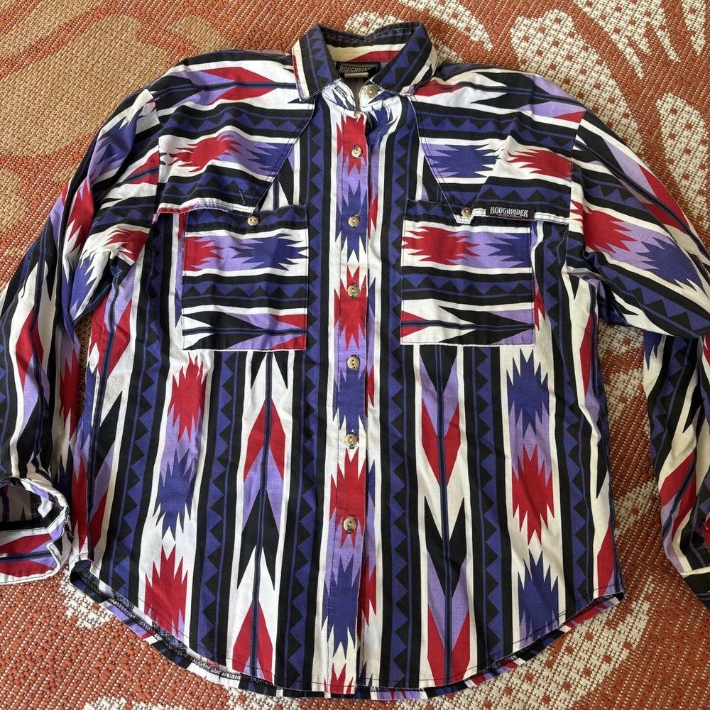Roughrider Southwestern Bold Print Button Up Top Women's 11/12 Purple Red A1564